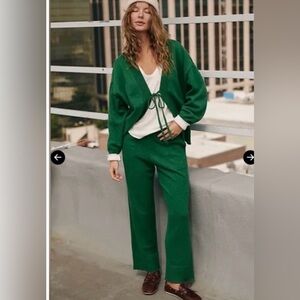 Free People Solar sweater set Green Knit Wide-Leg Pants & Tie-Front Cardigan